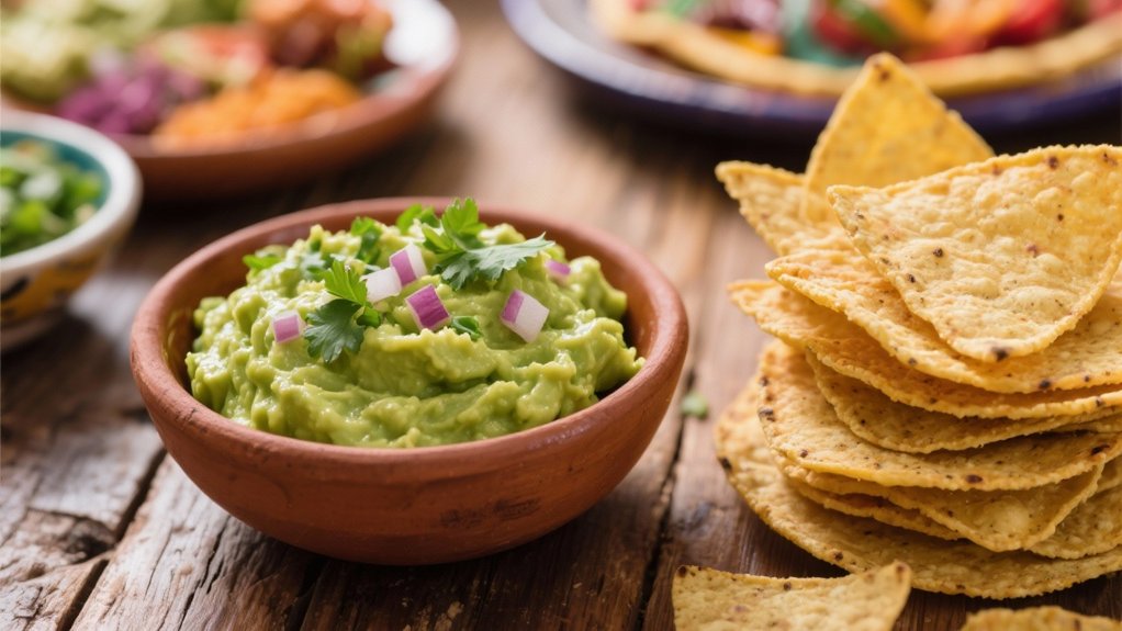 fresh guacamole complements chips