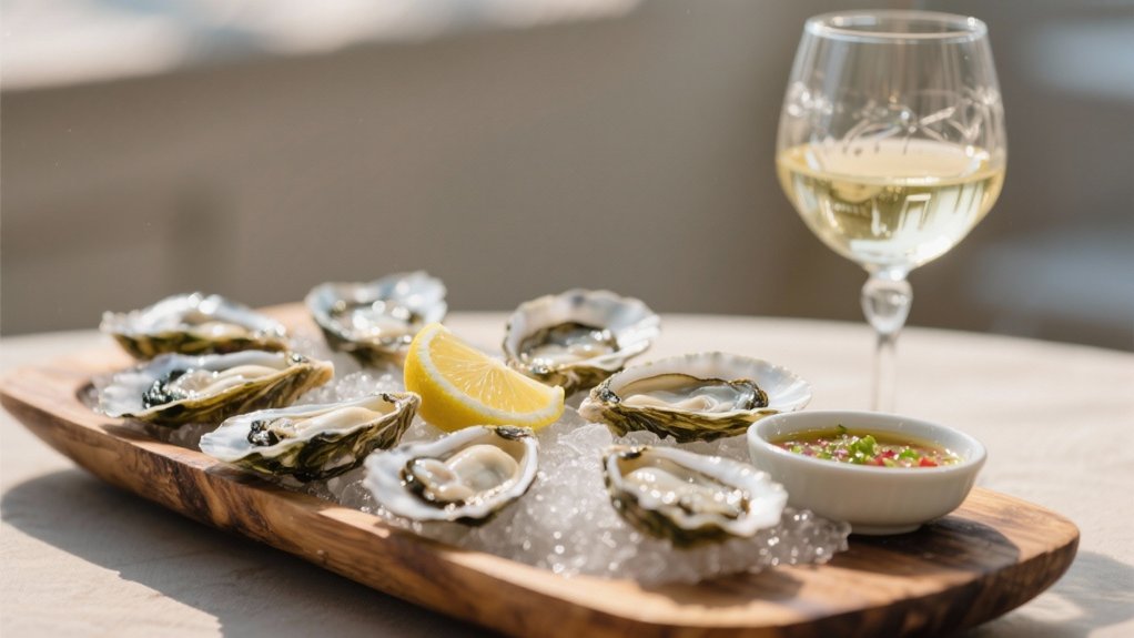 fresh oysters and wine