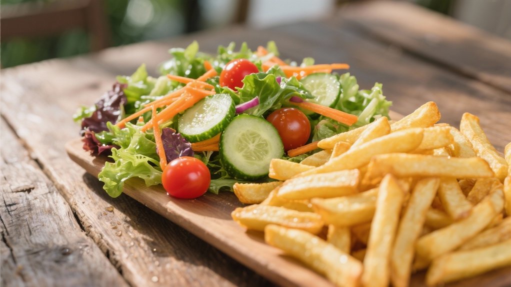 fresh salad complements fries