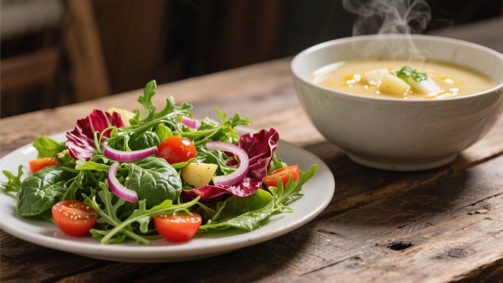 fresh salad complements soup