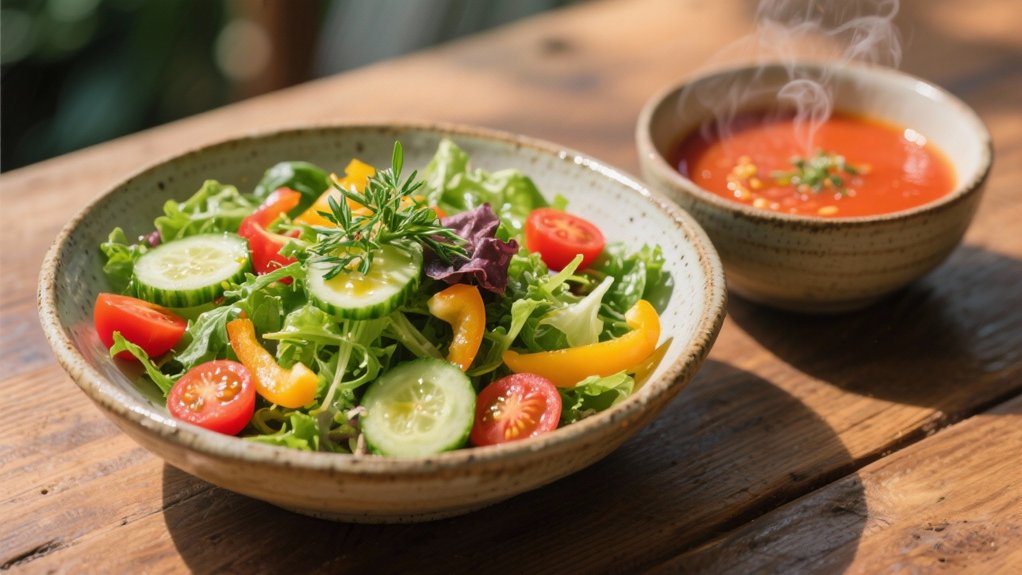 fresh salad complements soup