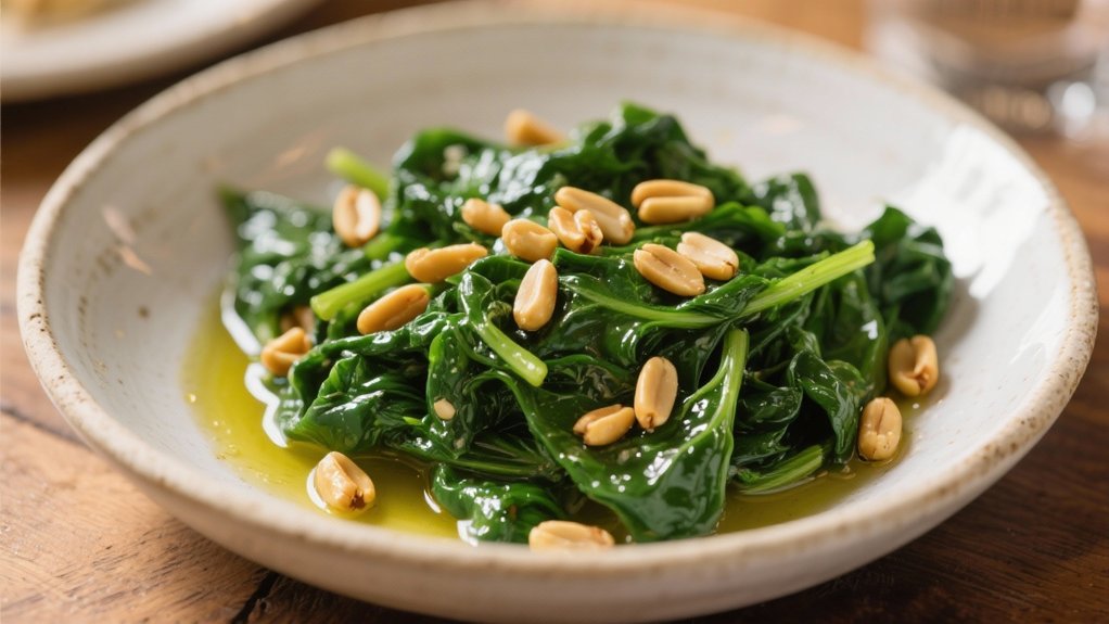 fresh spinach with pine nuts