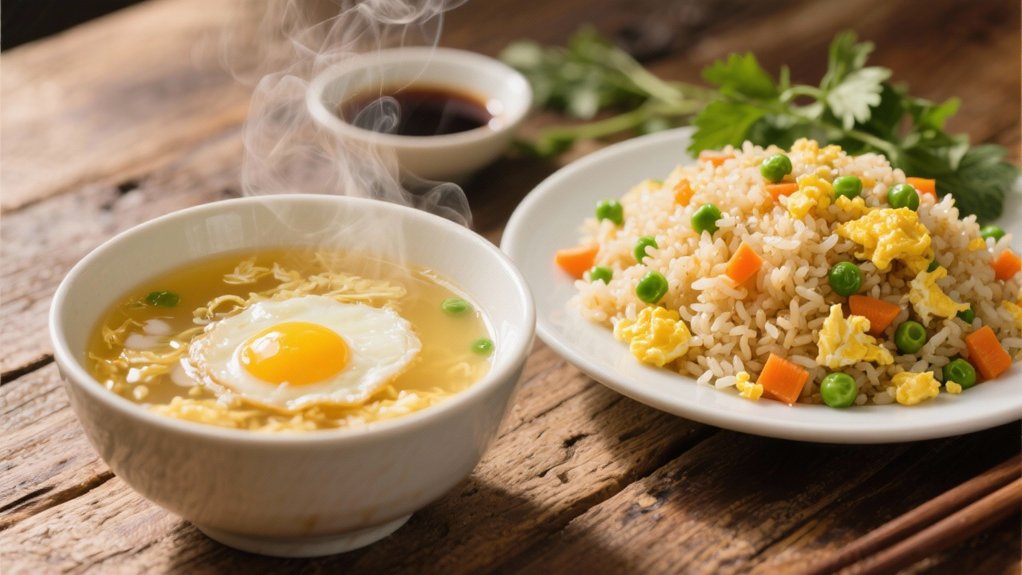 fried rice complements egg drop