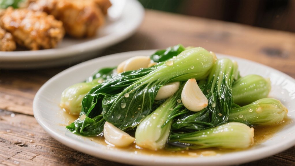 garlic bok choy complements chicken