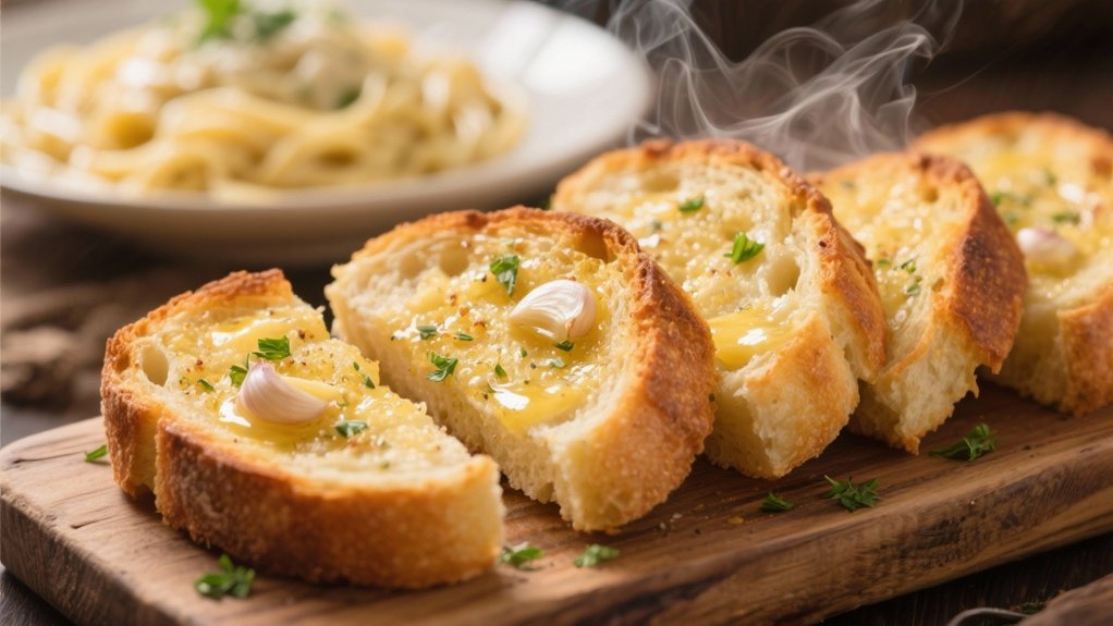 garlic bread complements alfredo