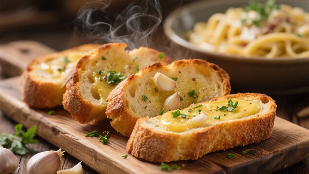 garlic bread complements carbonara