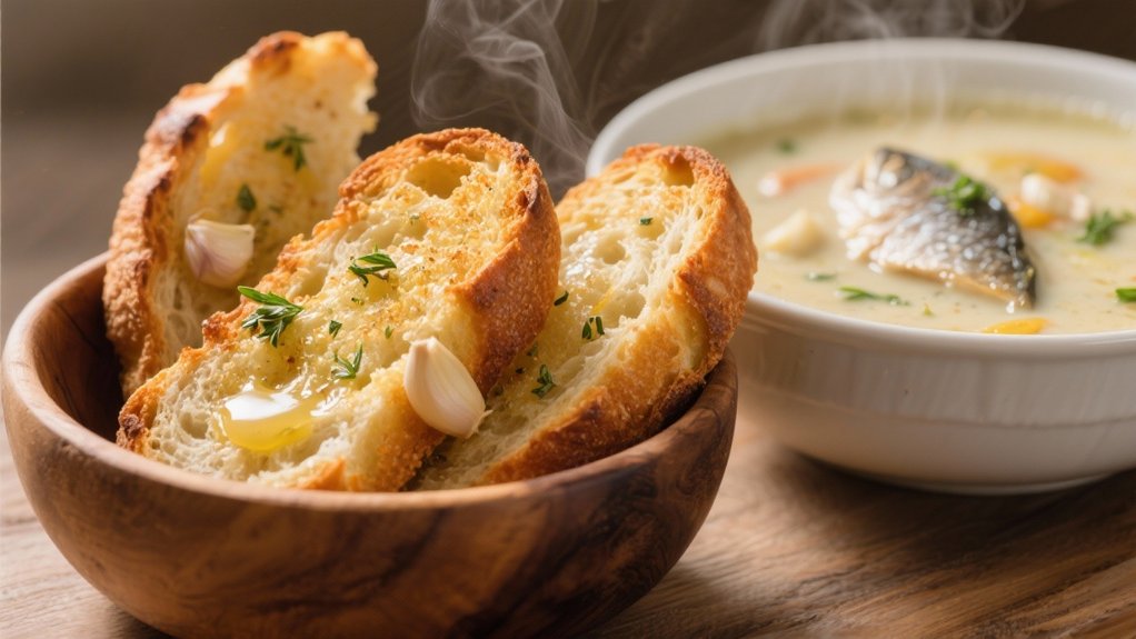 garlic bread complements chowder