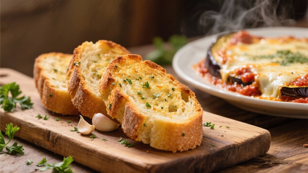garlic bread complements eggplant parmesan