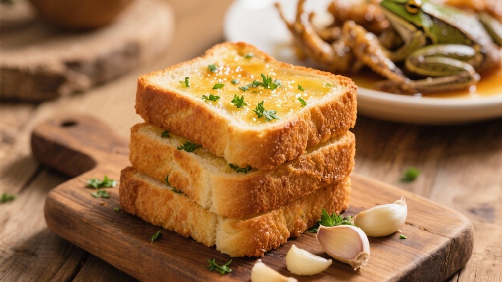 garlic bread complements frog legs
