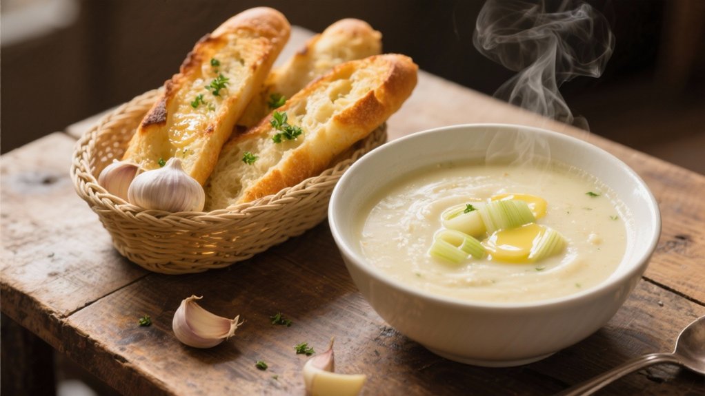 garlic bread complements soup