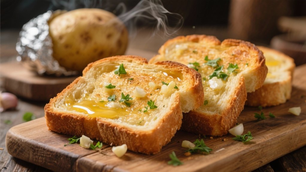 garlic bread enhances baked potatoes