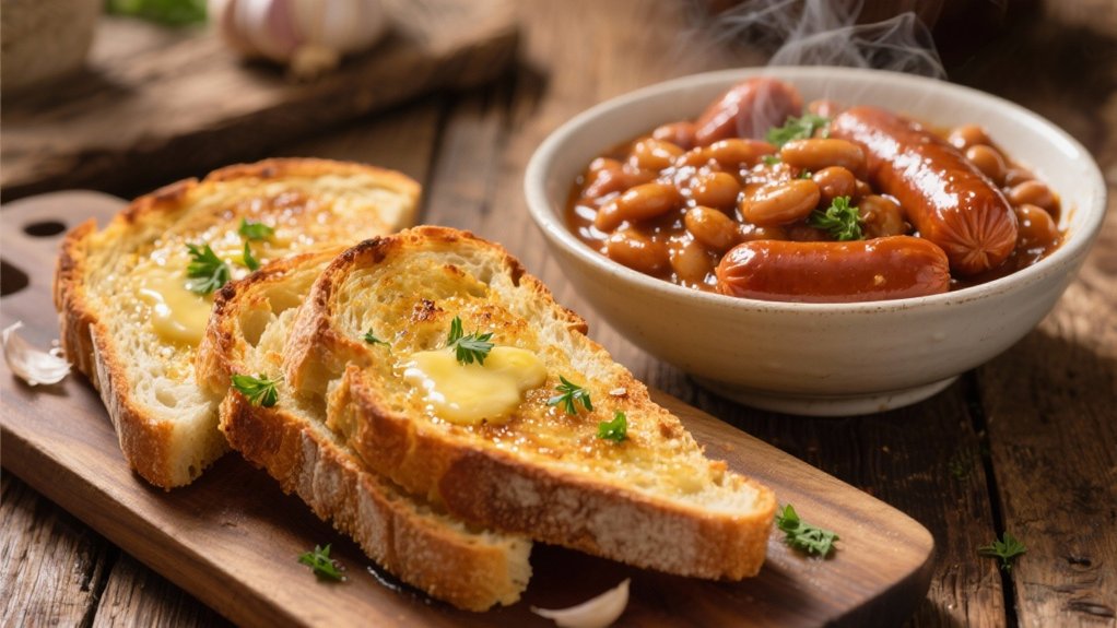 garlic bread enhances beanie weenies