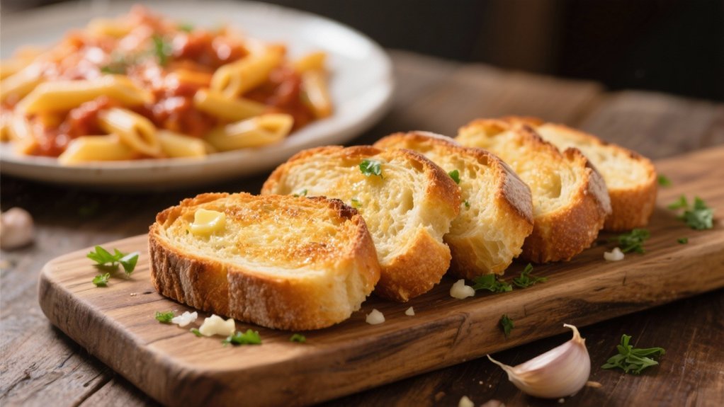 garlic bread enhances pasta meal
