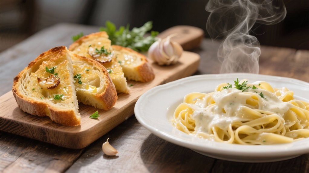 garlic bread enhances pasta