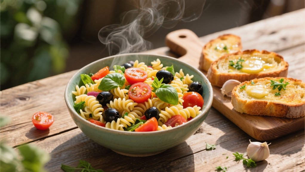 garlic bread enhances pasta salad