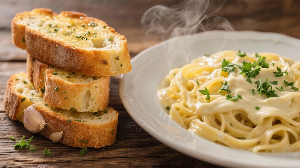 garlic bread enhances pasta