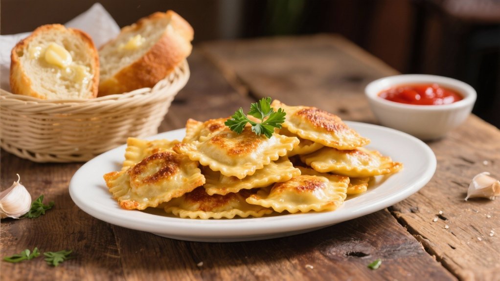garlic bread enhances ravioli