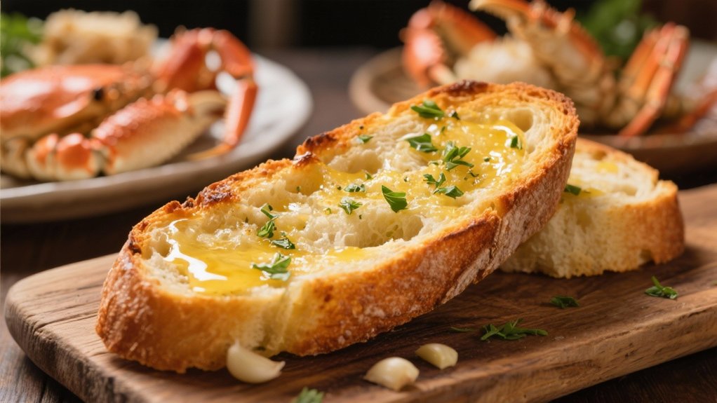 garlic bread enhances seafood dinner