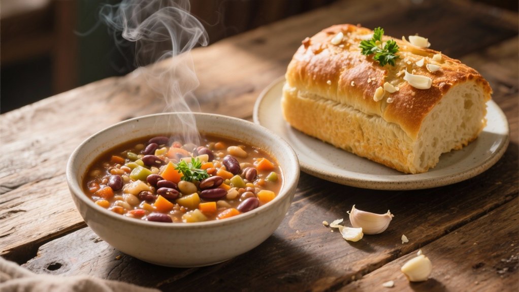 garlic bread enhances soup