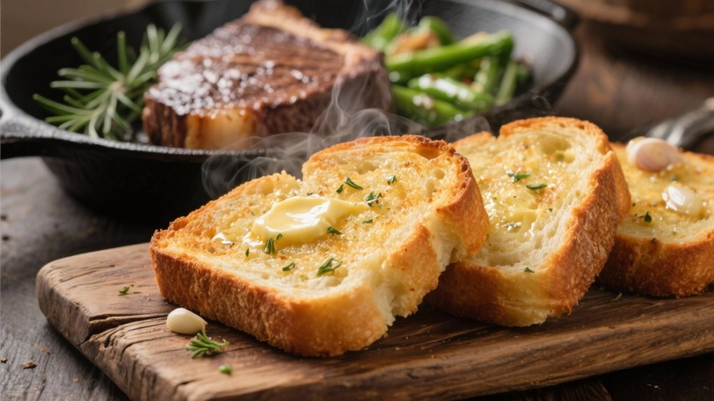 garlic bread enhances steak dinner