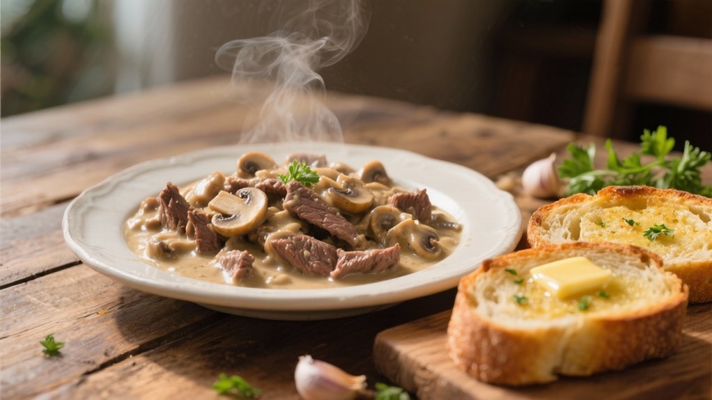 garlic bread enhances stroganoff