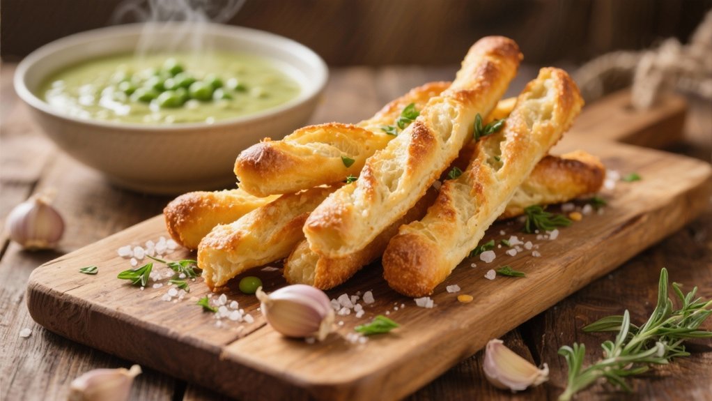 garlic breadsticks enhance soup