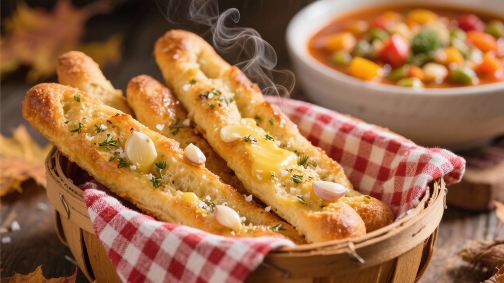 garlic breadsticks enhance soup