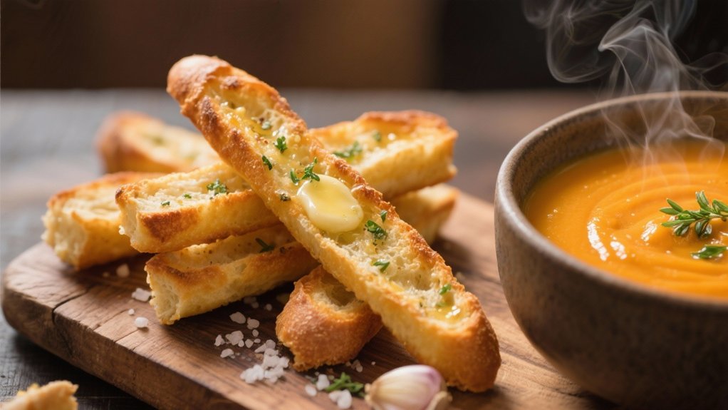 garlic breadsticks enhance soup