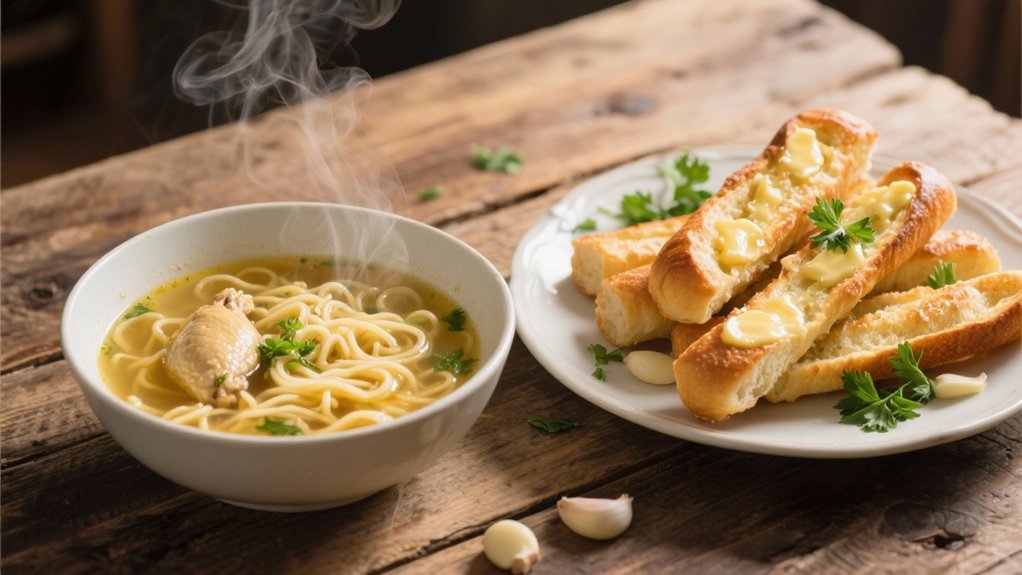 garlic breadsticks enhance soup