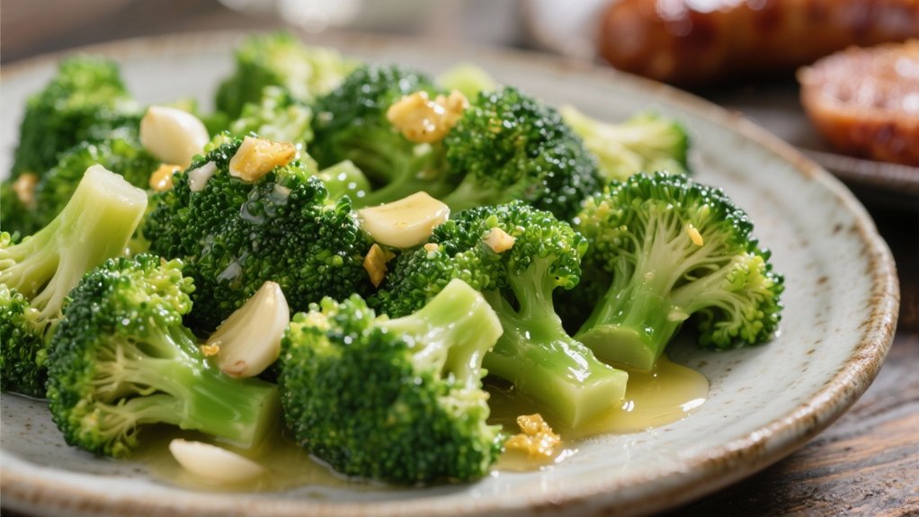 garlic flavored steamed broccoli