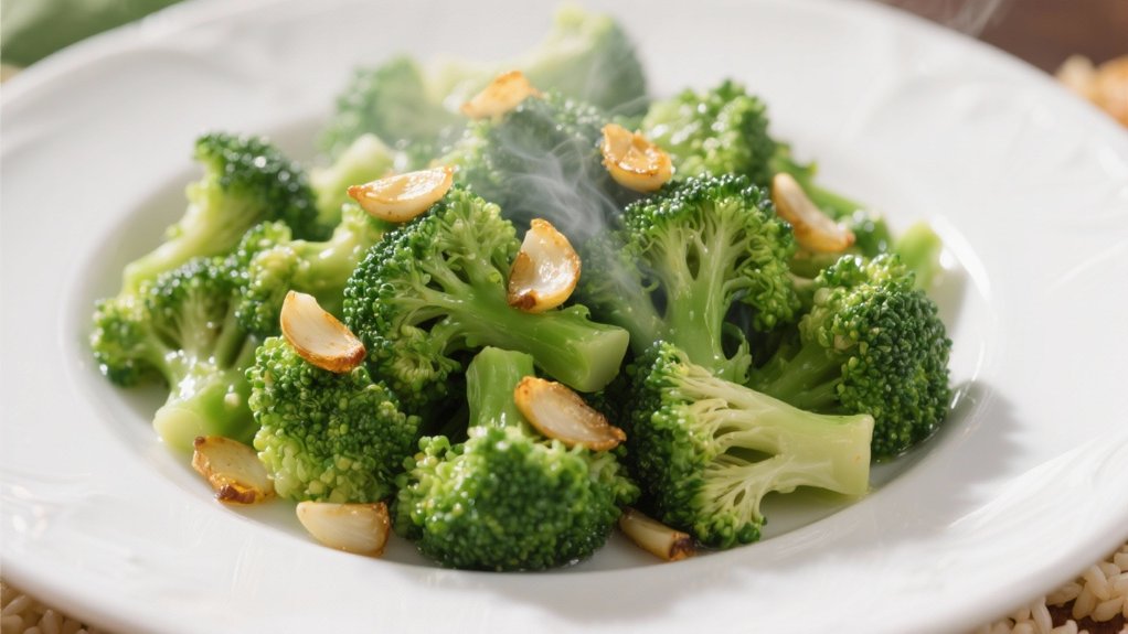garlic infused steamed broccoli