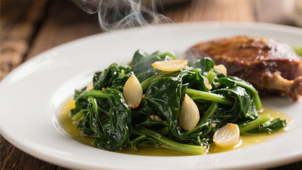 garlic infused wilted spinach