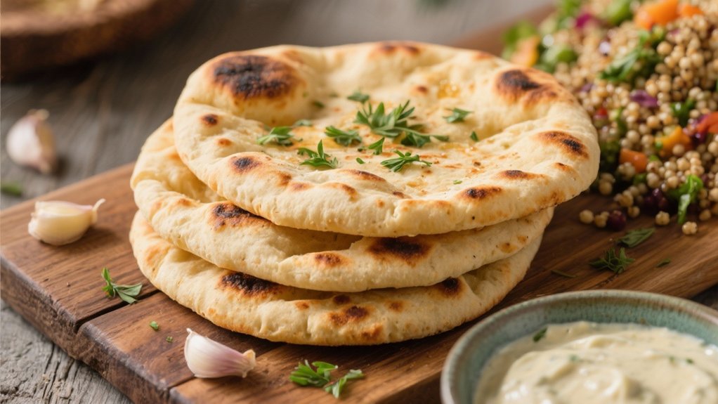 garlic naan enhances quinoa salad