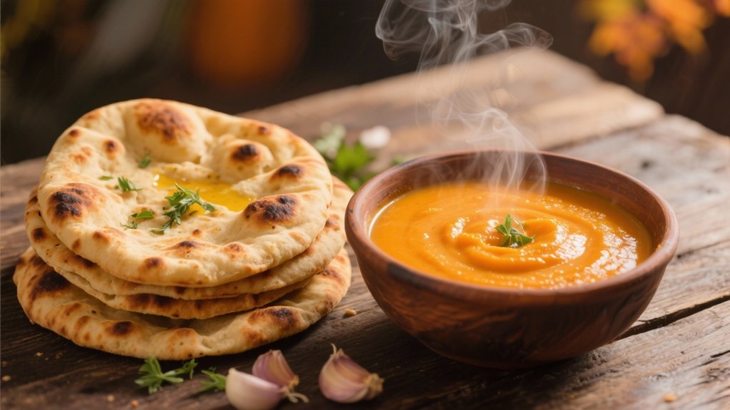 garlic naan enhances soup experience
