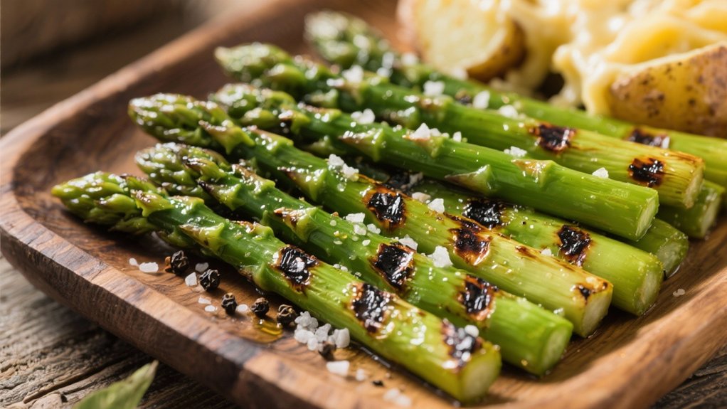 grilled asparagus complements cheesy potatoes
