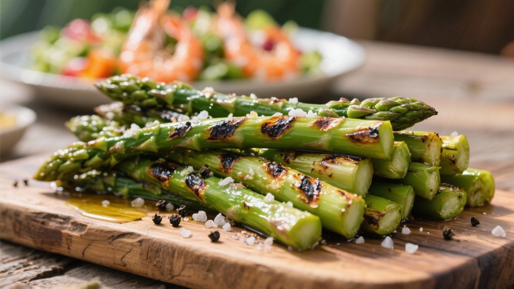 grilled asparagus complements shrimp salad
