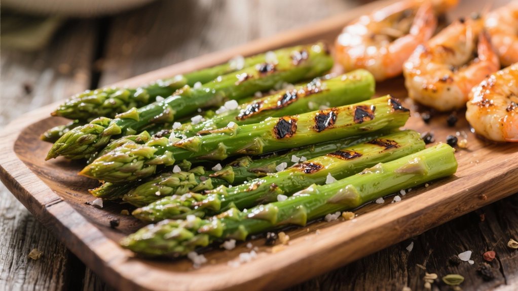 grilled asparagus complements shrimp