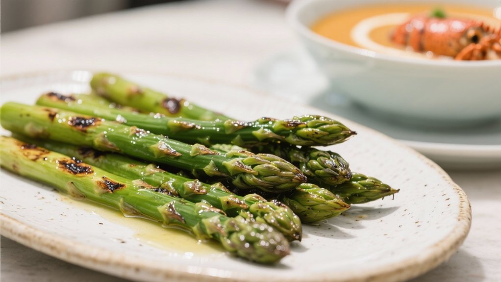 grilled asparagus enhances lobster bisque