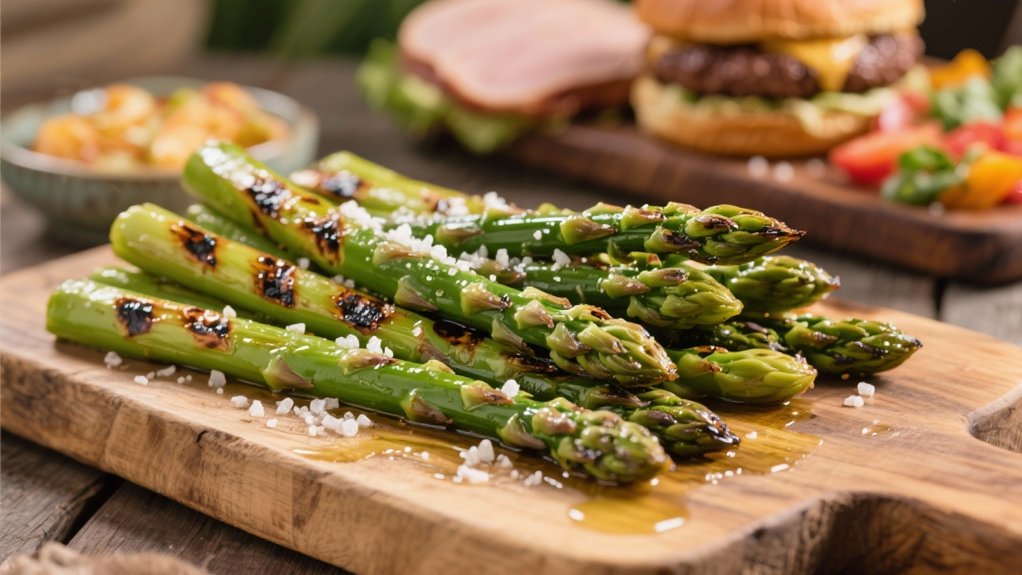 grilled asparagus enhances turkey burgers