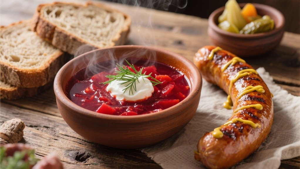 grilled bratwurst complements borscht