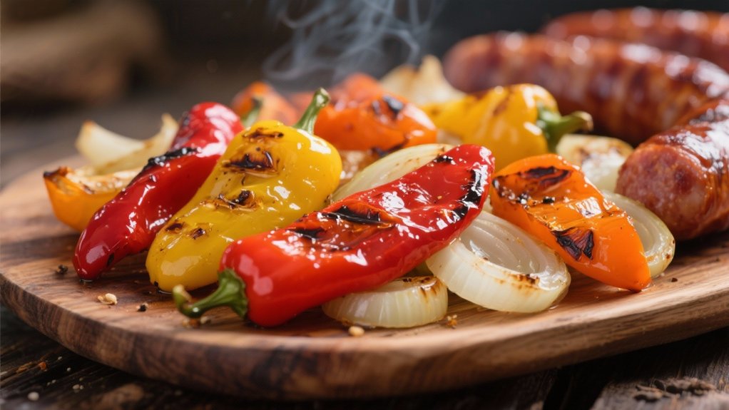 grilled caramelized peppers onions