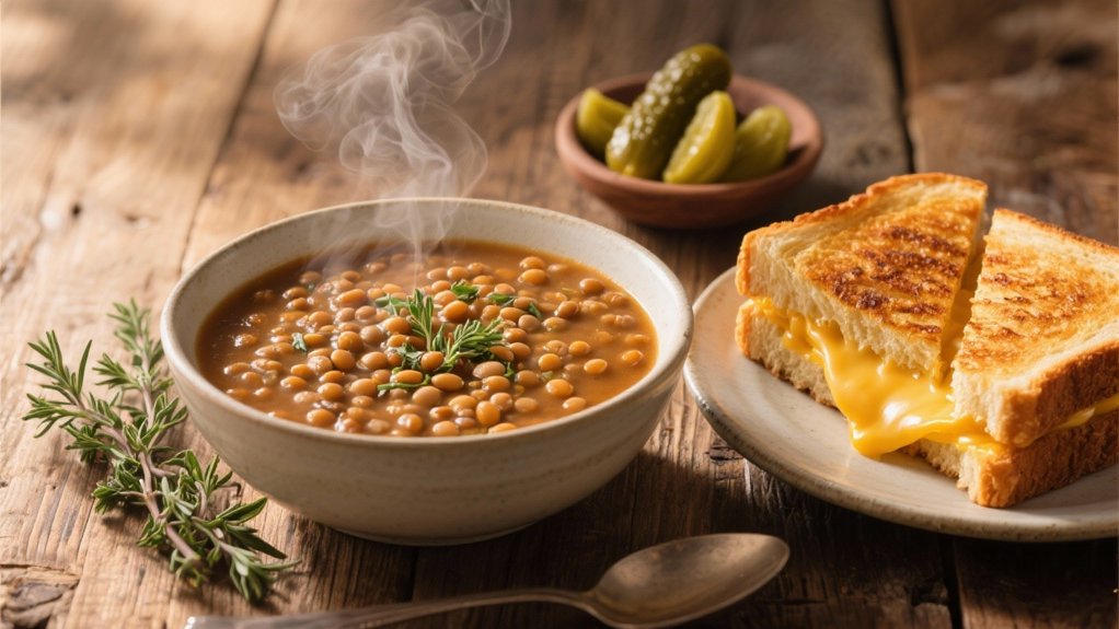 grilled cheese and lentil soup