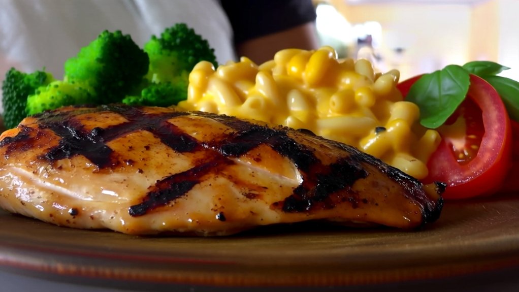 grilled chicken complements mac and cheese
