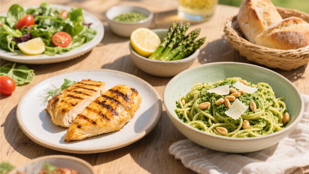 grilled chicken complements pesto pasta