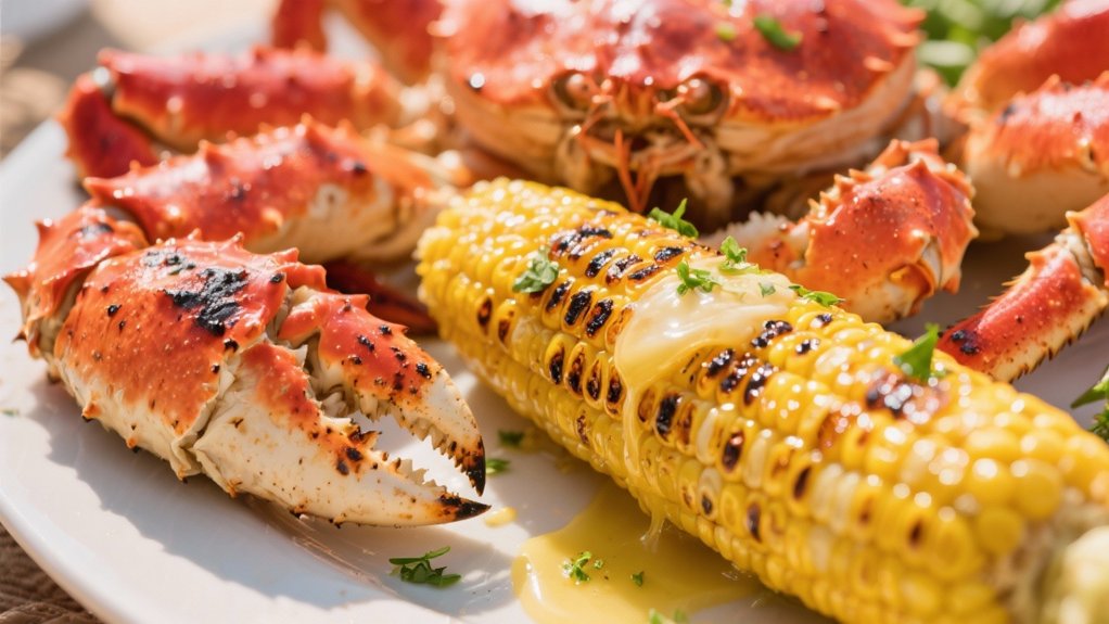 grilled corn complements crab