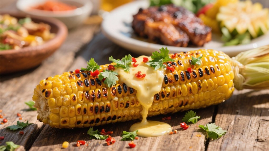 grilled corn complements jerk pork