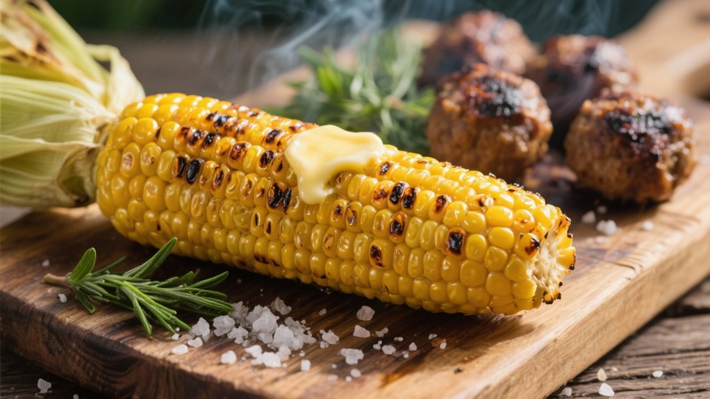 grilled corn complements meatballs