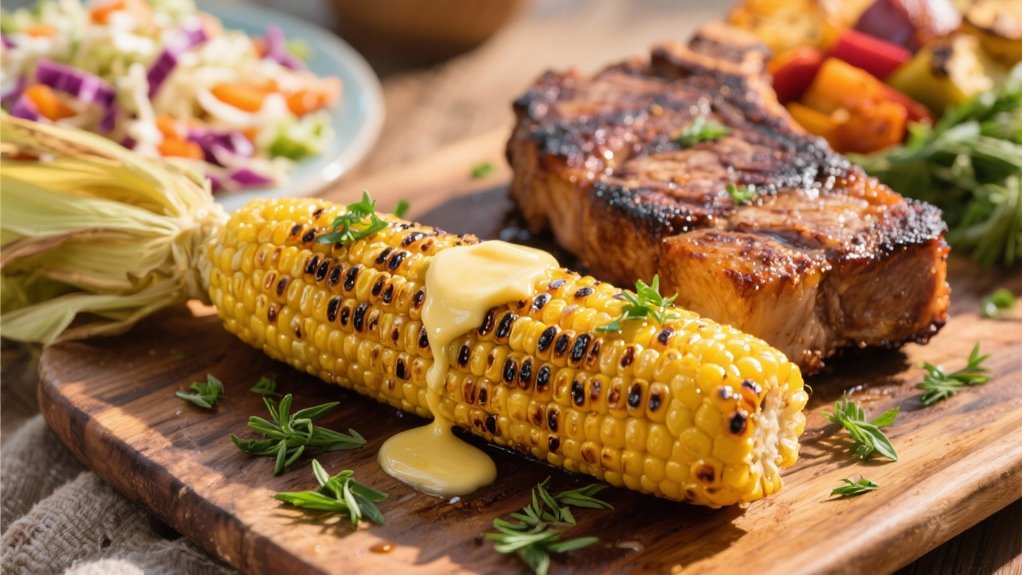 grilled corn complements smoked pork