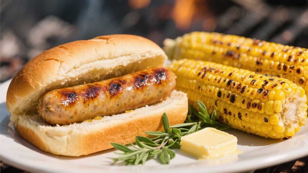 grilled corn enhances bratwurst