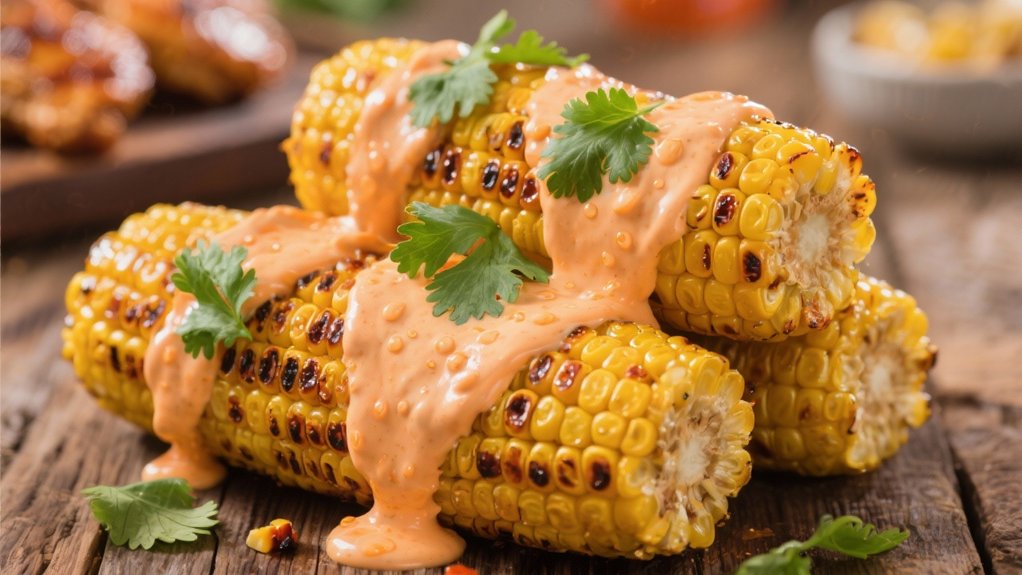 grilled corn with sriracha mayo